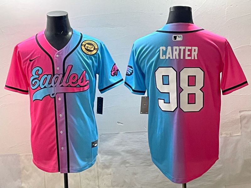 Men 2025 Philadelphia Eagles 98 Carter Blue pink Nike Limited NFL Jersey style 08